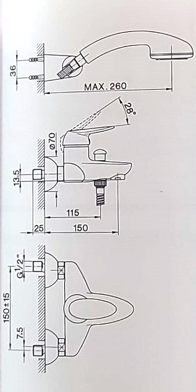 Cisal - Artu - Single Lever Complete Bath Mixer