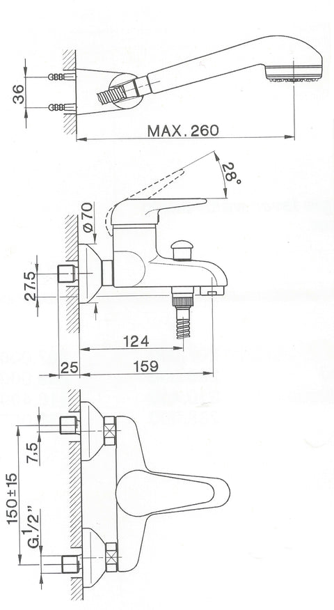 Cisal - EOS - Single Lever Complete Bath Mixer