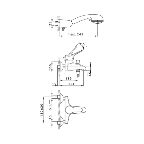 Cisal - Mito 3 - Single Lever Complete Bath Mixer