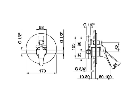 Cisal - Mito 3 - Single Lever Built In Bath Mixer