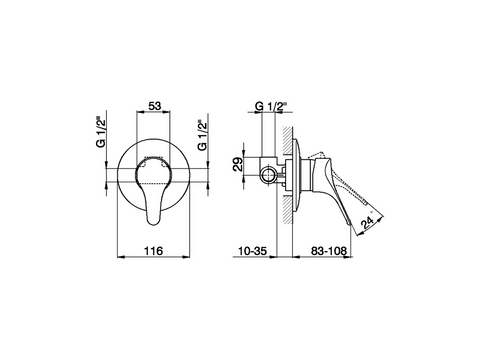 Cisal - Mito 3 - Single Lever Built In Bath Mixer