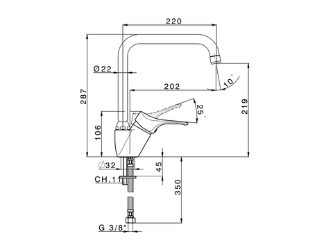 Cisal - Mito 3 - Single Lever Long Sink Mixer