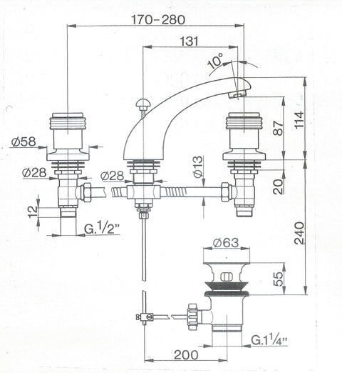 Cisal - Sultano - 3 Hole Duplex Basin Mixer